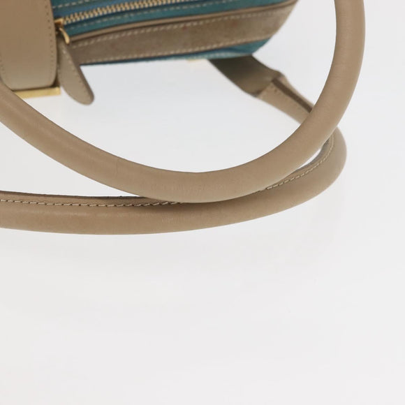 LOEWE 160th Anniversary Model Hand Bag Suede Turquoise Blue Gold Auth 146049