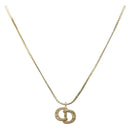 Christian Dior Rhinestone CD Logo Necklace metal Gold Tone Auth 146052-1