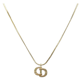 Christian Dior Rhinestone CD Logo Necklace metal Gold Tone Auth 146052
