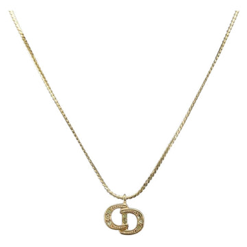 Christian Dior Rhinestone CD Logo Necklace metal Gold Tone Auth 146052