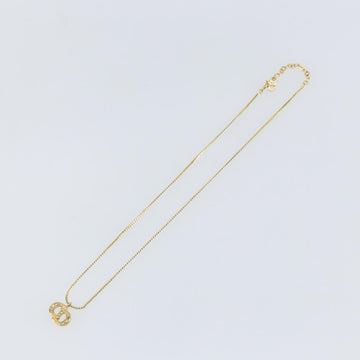 Christian Dior Rhinestone CD Logo Necklace metal Gold Tone Auth 146052 - 0