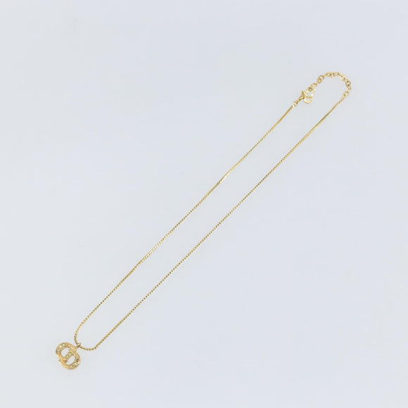 Christian Dior Rhinestone CD Logo Necklace metal Gold Tone Auth 146052