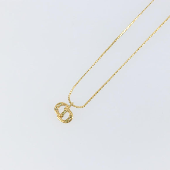 Christian Dior Rhinestone CD Logo Necklace metal Gold Tone Auth 146052
