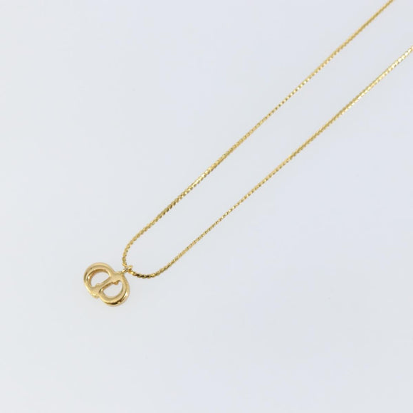 Christian Dior Rhinestone CD Logo Necklace metal Gold Tone Auth 146052
