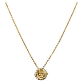 Christian Dior Rope Circle CD Logo Necklace metal Gold Tone Auth 146053