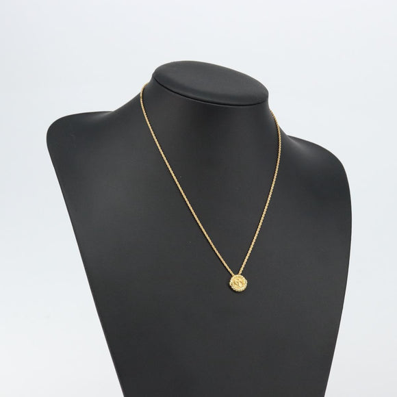 Christian Dior Rope Circle CD Logo Necklace metal Gold Tone Auth 146053