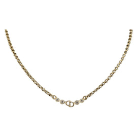 Christian Dior Rhinestone CD logo Necklace metal Gold Tone Auth 146055