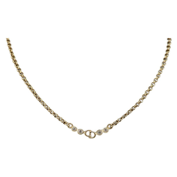 Christian Dior Rhinestone CD logo Necklace metal Gold Tone Auth 146055