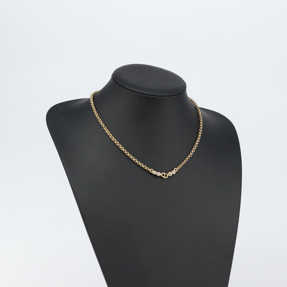 Christian Dior Rhinestone CD logo Necklace metal Gold Tone Auth 146055
