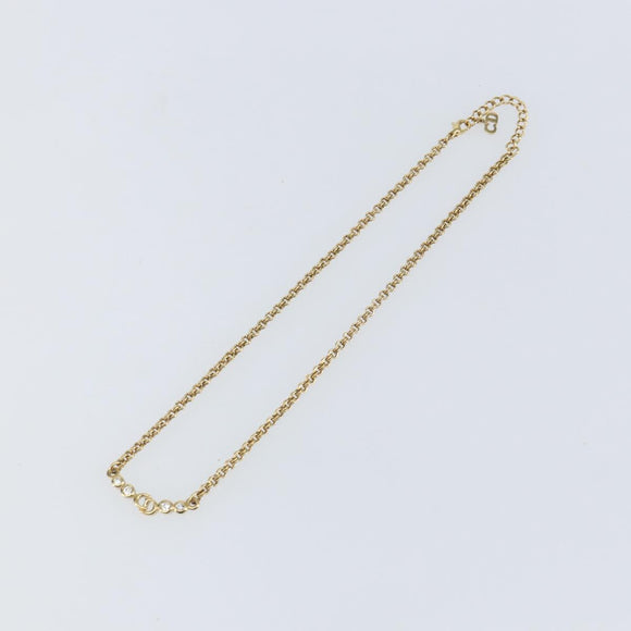 Christian Dior Rhinestone CD logo Necklace metal Gold Tone Auth 146055