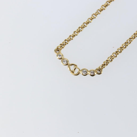Christian Dior Rhinestone CD logo Necklace metal Gold Tone Auth 146055