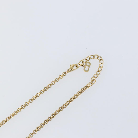 Christian Dior Rhinestone CD logo Necklace metal Gold Tone Auth 146055