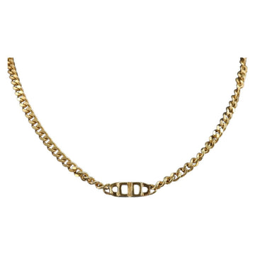 Christian Dior Curve Chain CD logo Necklace metal Gold Tone Auth 146056