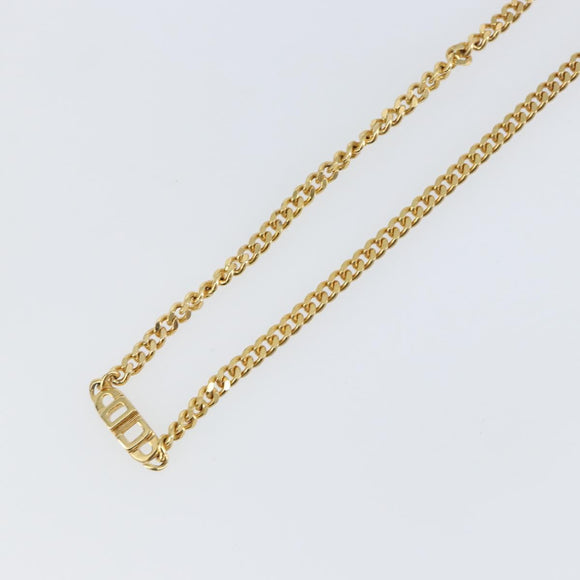 Christian Dior Curve Chain CD logo Necklace metal Gold Tone Auth 146056