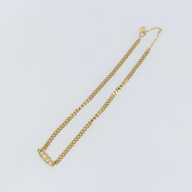 Christian Dior Curve Chain CD logo Necklace metal Gold Tone Auth 146056 - 0