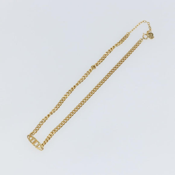 Christian Dior Curve Chain CD logo Necklace metal Gold Tone Auth 146056