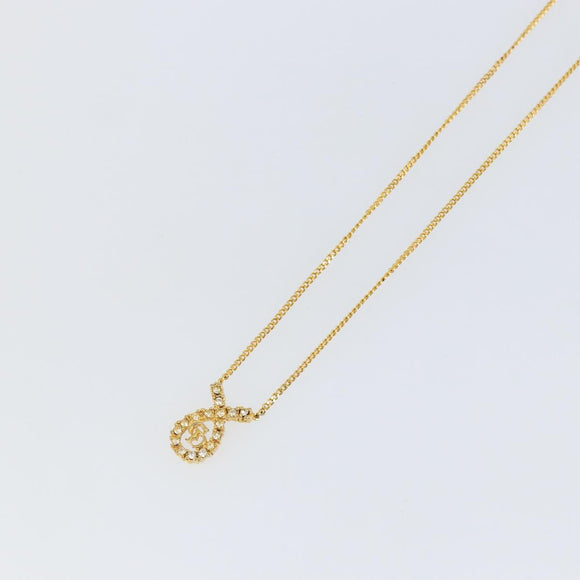 Christian Dior Rhinestone Teardrop CD logo Necklace metal Gold Tone Auth 146057