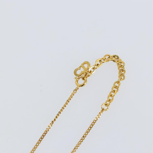 Christian Dior Rhinestone Teardrop CD logo Necklace metal Gold Tone Auth 146057
