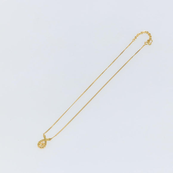 Christian Dior Rhinestone Teardrop CD logo Necklace metal Gold Tone Auth 146057