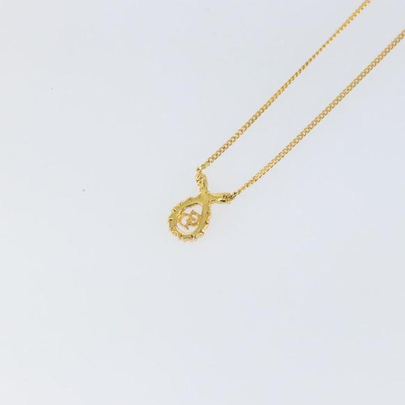Christian Dior Rhinestone Teardrop CD logo Necklace metal Gold Tone Auth 146057