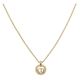 Christian Dior Rope Circle CD Logo Necklace metal Gold Tone Auth 146058
