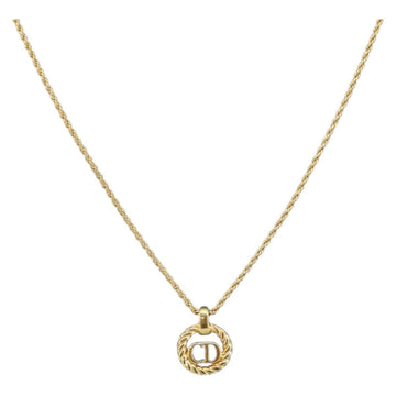 Christian Dior Rope Circle CD Logo Necklace metal Gold Tone Auth 146058