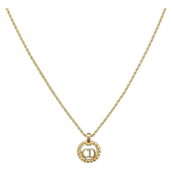 Christian Dior Rope Circle CD Logo Necklace metal Gold Tone Auth 146058