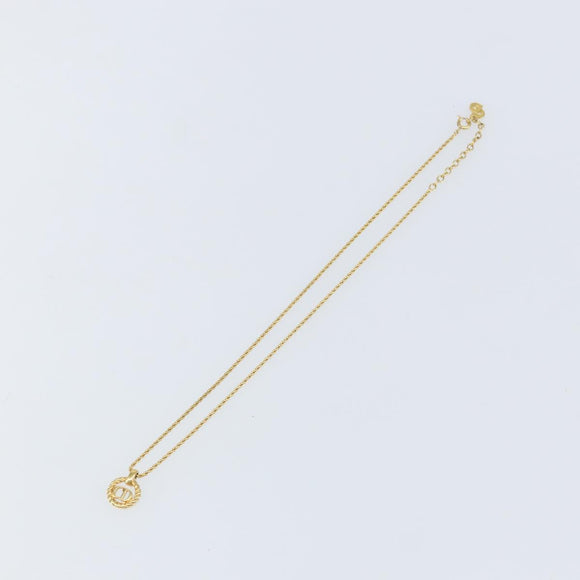 Christian Dior Rope Circle CD Logo Necklace metal Gold Tone Auth 146058