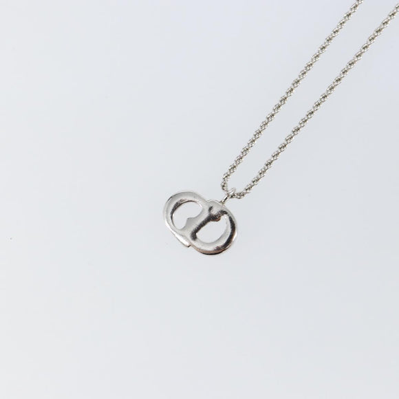 Christian Dior CD Logo Necklace metal Silver tone Auth 146061