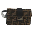 FENDI Zucca Canvas Baguette Shoulder Bag Black Brown Silver Auth 146069M-1