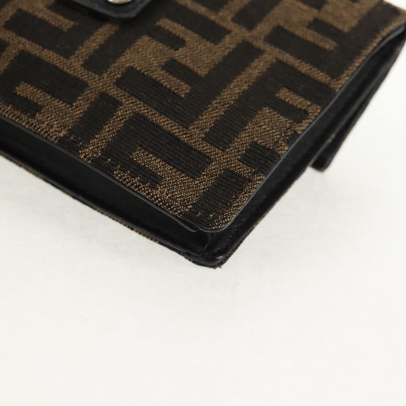 FENDI Zucca Canvas Baguette Shoulder Bag Black Brown Silver Auth 146069M