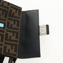 FENDI Zucca Canvas Baguette Shoulder Bag Black Brown Silver Auth 146069M-18