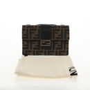 FENDI Zucca Canvas Baguette Shoulder Bag Black Brown Silver Auth 146069M-27