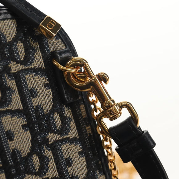 Christian Dior Trotter Canvas Montaigne Chain Bag Navy Gold Auth 146071SAM