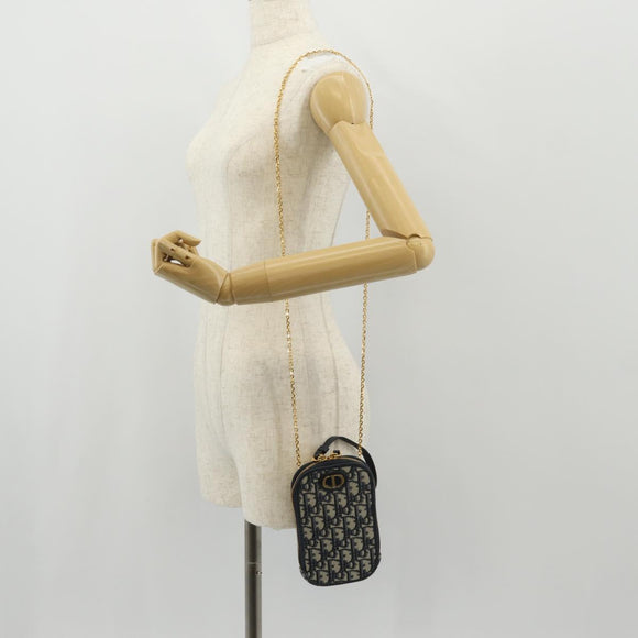 Christian Dior Trotter Canvas Montaigne Chain Bag Navy Gold Auth 146071SAM