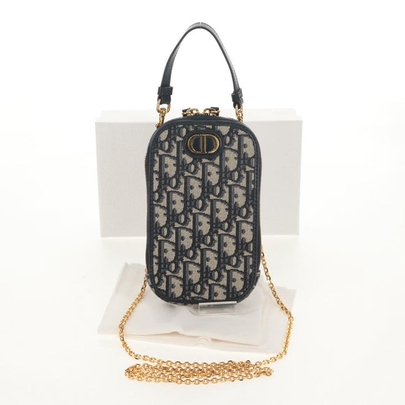 Christian Dior Trotter Canvas Montaigne Chain Bag Navy Gold Auth 146071SAM