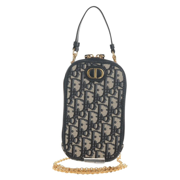 Christian Dior Trotter Canvas Montaigne Chain Bag Navy Gold Auth 146071SAM