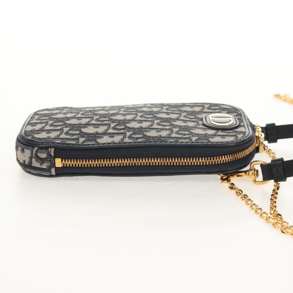 Christian Dior Trotter Canvas Montaigne Chain Bag Navy Gold Auth 146071SAM