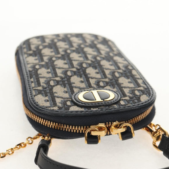 Christian Dior Trotter Canvas Montaigne Chain Bag Navy Gold Auth 146071AM