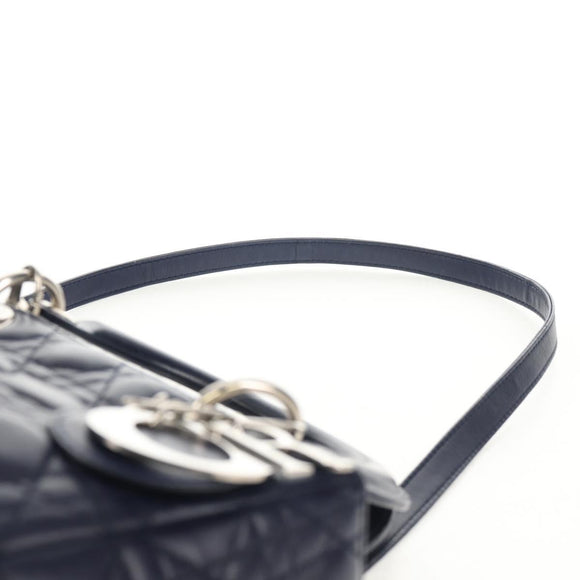 Christian Dior Lady Dior Canage Hand Bag Leather 2way Navy Silver Auth 146073M