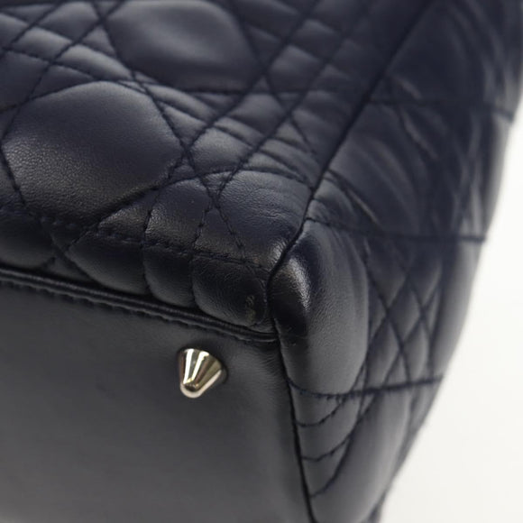 Christian Dior Lady Dior Canage Hand Bag Leather 2way Navy Silver Auth 146073M