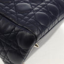 Christian Dior Lady Dior Canage Hand Bag Leather 2way Navy Silver Auth 146073M-17