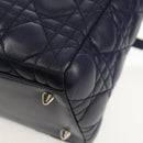 Christian Dior Lady Dior Canage Hand Bag Leather 2way Navy Silver Auth 146073M-18
