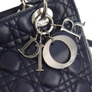 Christian Dior Lady Dior Canage Hand Bag Leather 2way Navy Silver Auth 146073M-19