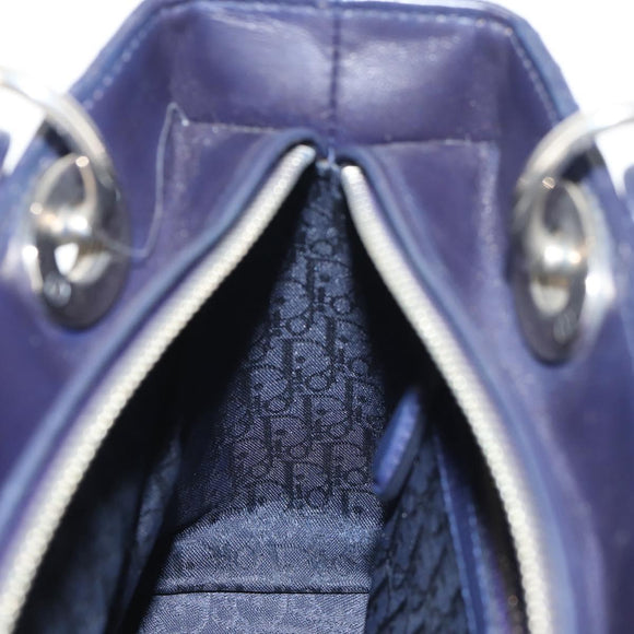 Christian Dior Lady Dior Canage Hand Bag Leather 2way Navy Silver Auth 146073M