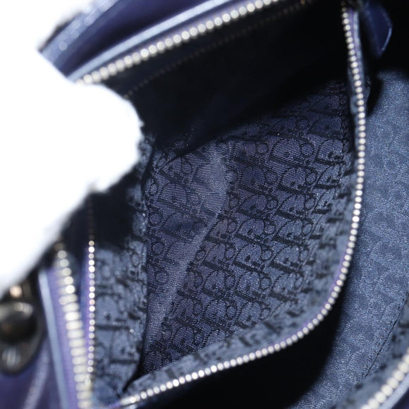 Christian Dior Lady Dior Canage Hand Bag Leather 2way Navy Silver Auth 146073M