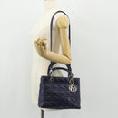 Christian Dior Lady Dior Canage Hand Bag Leather 2way Navy Silver Auth 146073M-26