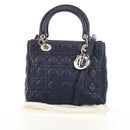 Christian Dior Lady Dior Canage Hand Bag Leather 2way Navy Silver Auth 146073M-12
