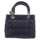 Christian Dior Lady Dior Canage Hand Bag Leather 2way Navy Silver Auth 146073M-2