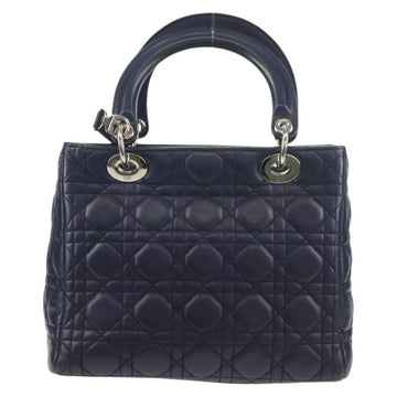 Christian Dior Lady Dior Canage Hand Bag Leather 2way Navy Silver Auth 146073M - 0